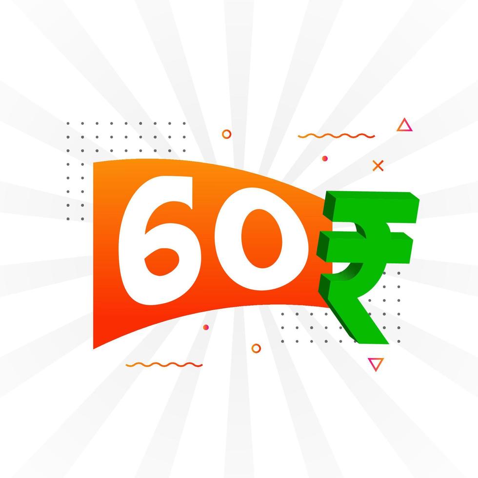 60 rupee symbol djärv text vektor bild. 60 indisk rupee valuta tecken vektor illustration