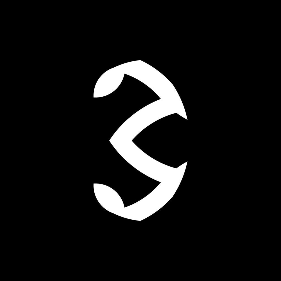 monochromes Logo Nummer 3 Vektordesign vektor