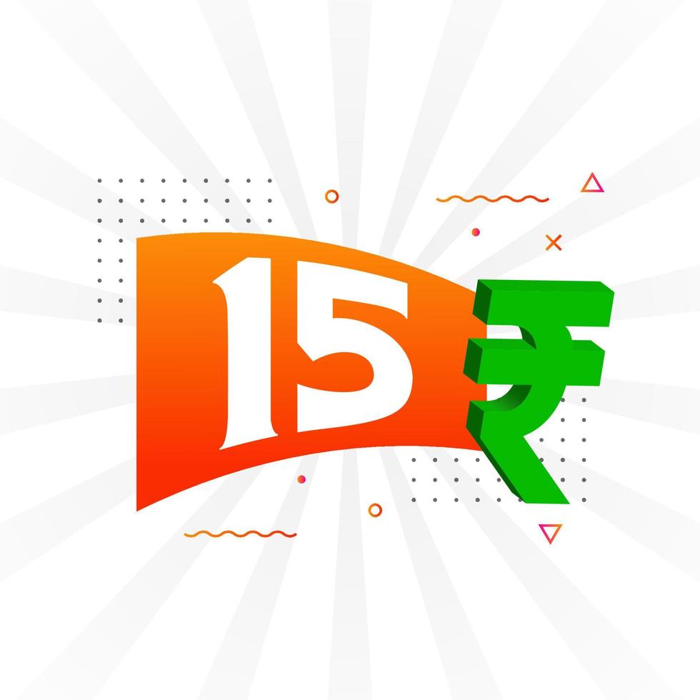 15 rupee symbol djärv text vektor bild. 15 indisk rupee valuta tecken vektor illustration