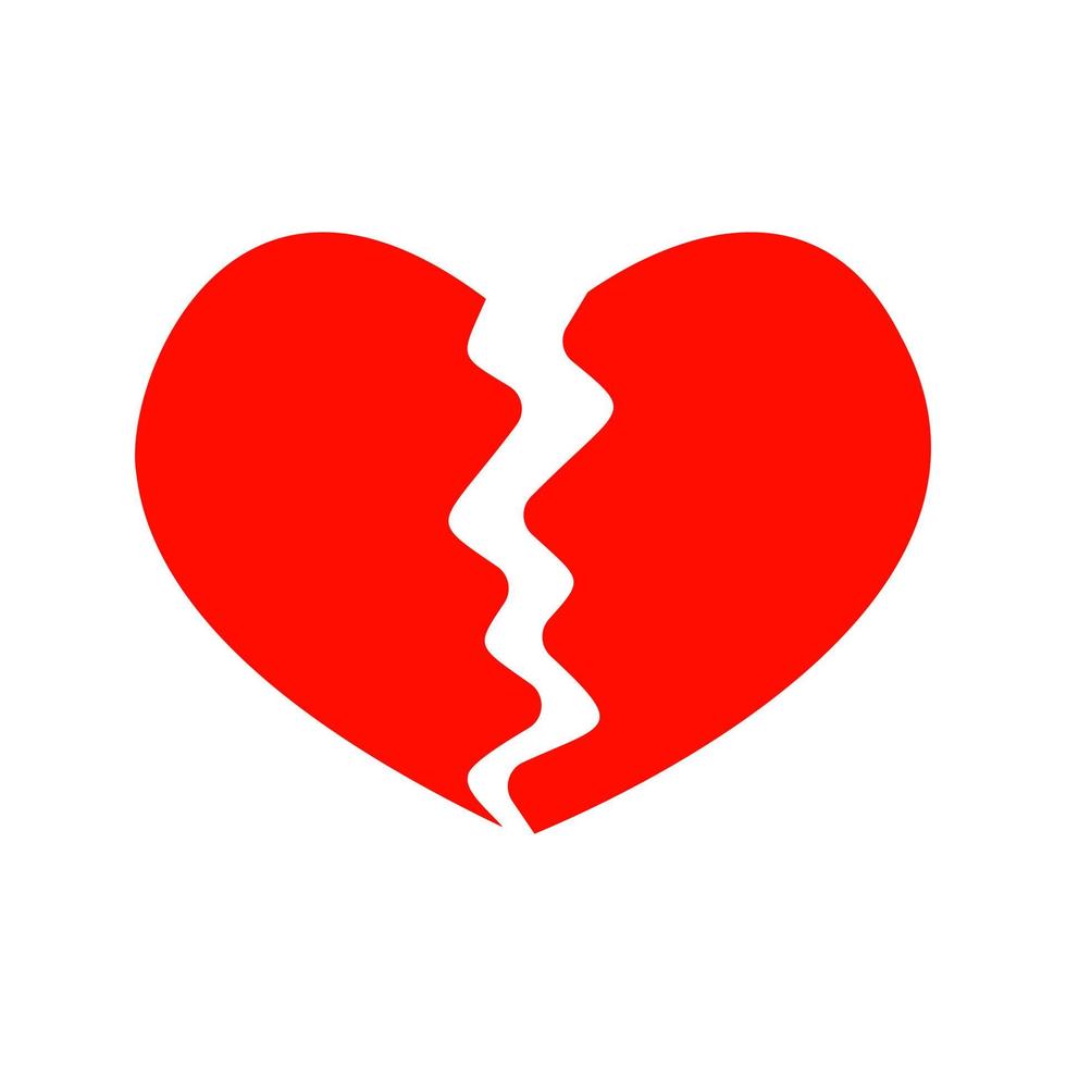 rotes gebrochenes Herz-Symbol isoliert auf weißem Hintergrund. symbol für herzschmerz, scheidung, trennung, herzschmerz, infarkt vektor