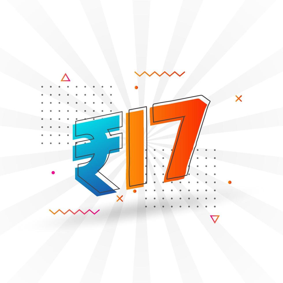 17 indische Rupie Vektorwährungsbild. 17 Rupien-Symbol fette Textvektorillustration vektor
