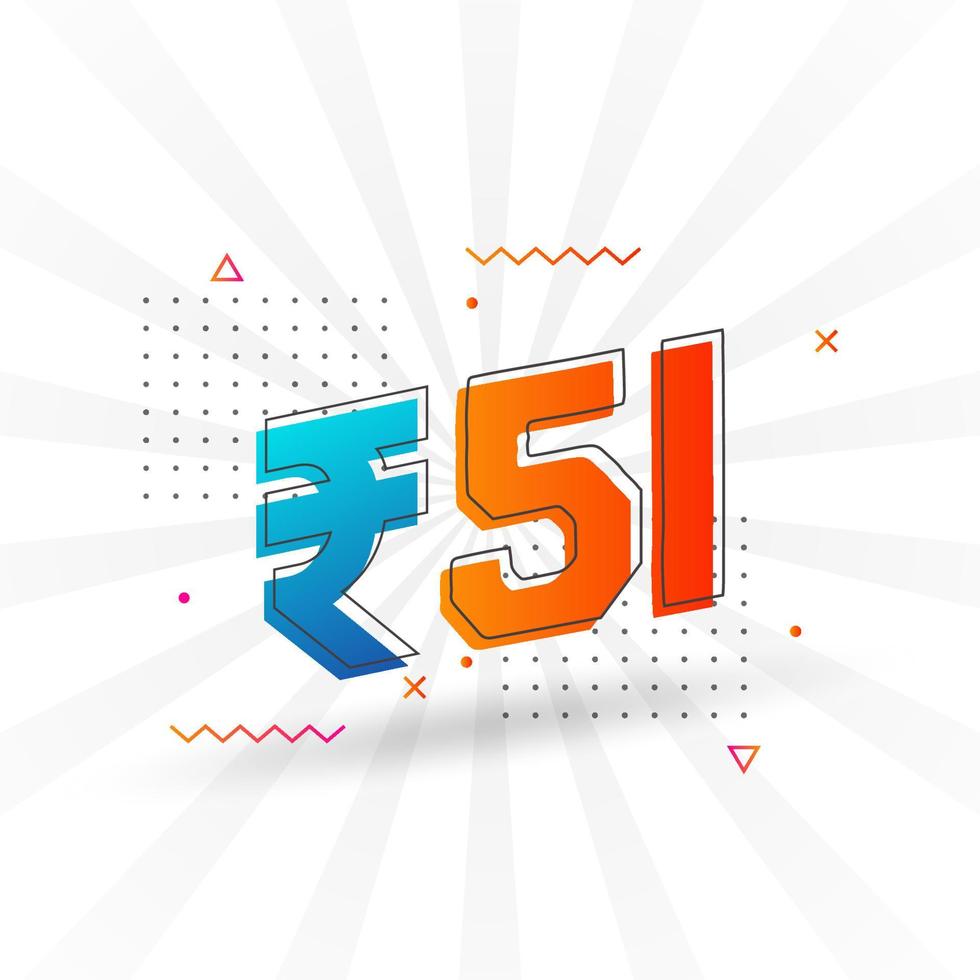 51 indisk rupee vektor valuta bild. 51 rupee symbol djärv text vektor illustration