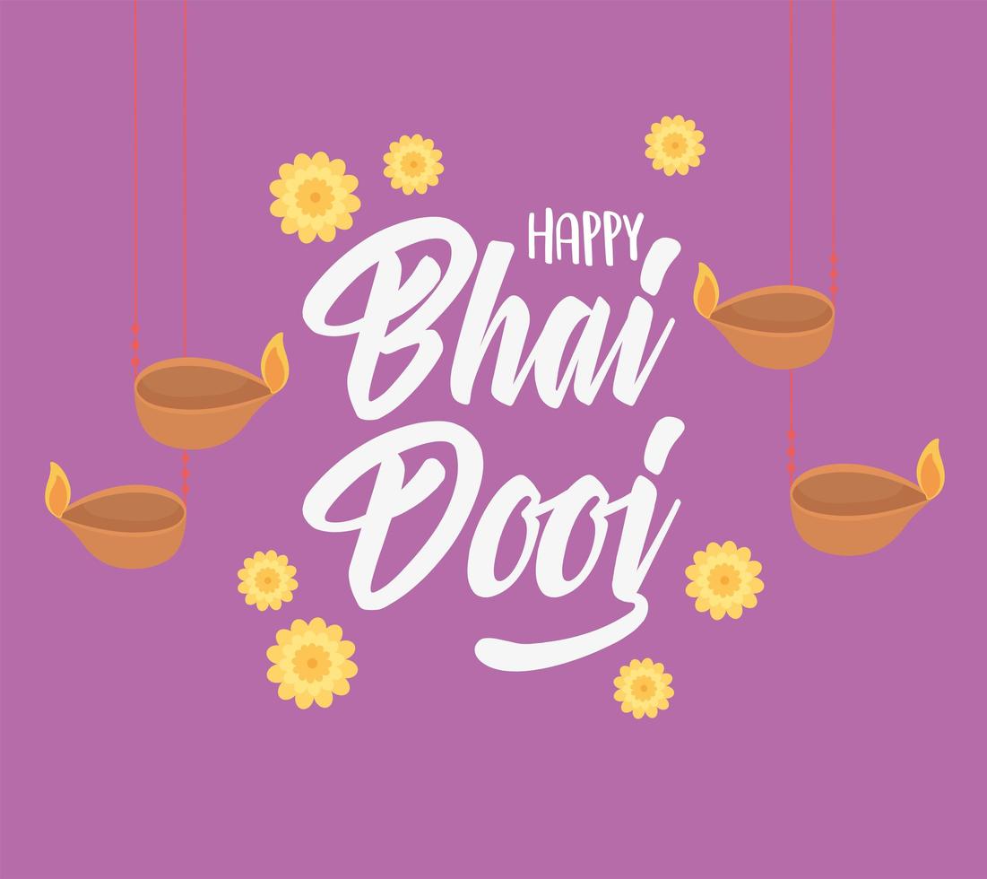 glücklich bhai dooj. Hängelampen und Blumendekoration vektor