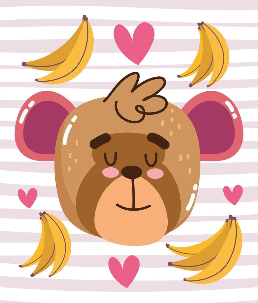 söt apa med bananer och hjärtan vektor