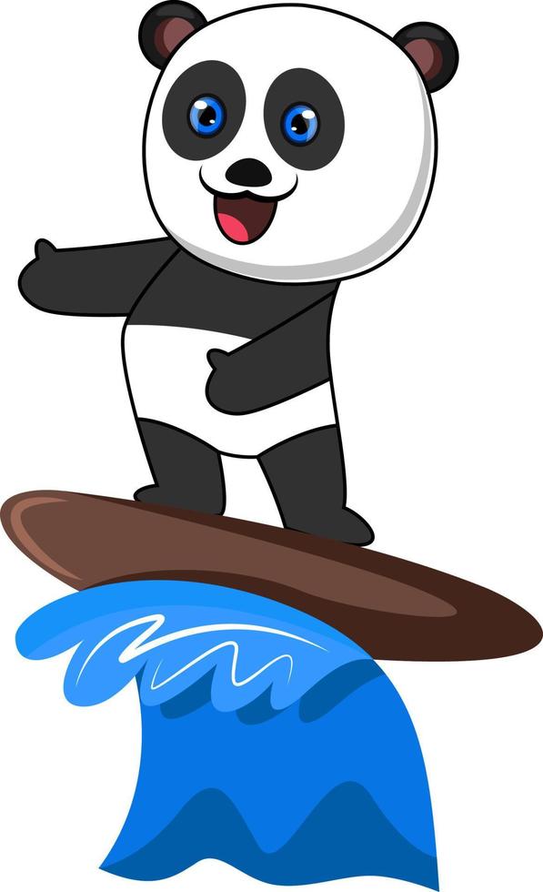 panda surfing, illustration, vektor på vit bakgrund.