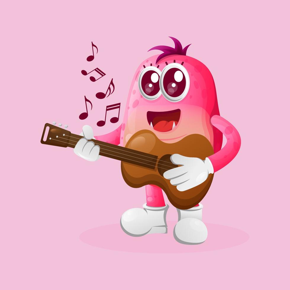 söt rosa monster spelar gitarr vektor