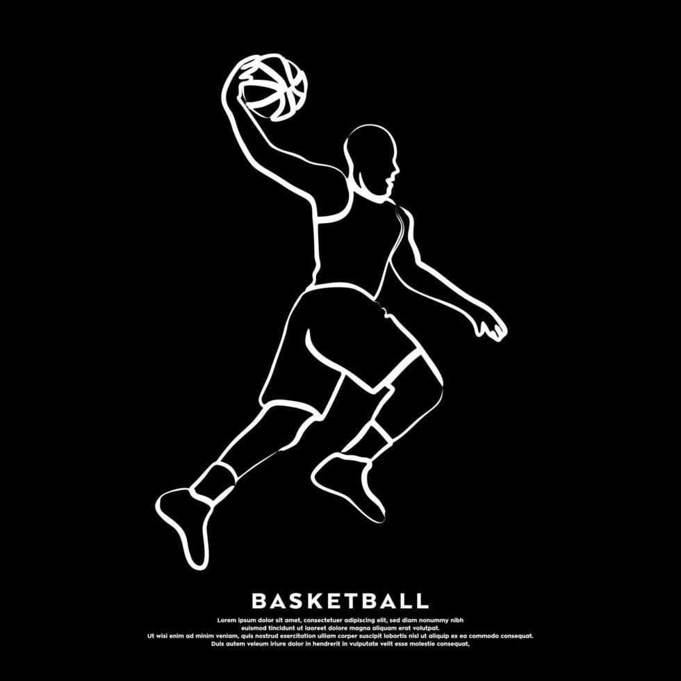 professioneller Basketballspieler Slam Dunk einen Ball isoliert auf schwarzem Hintergrund vektor