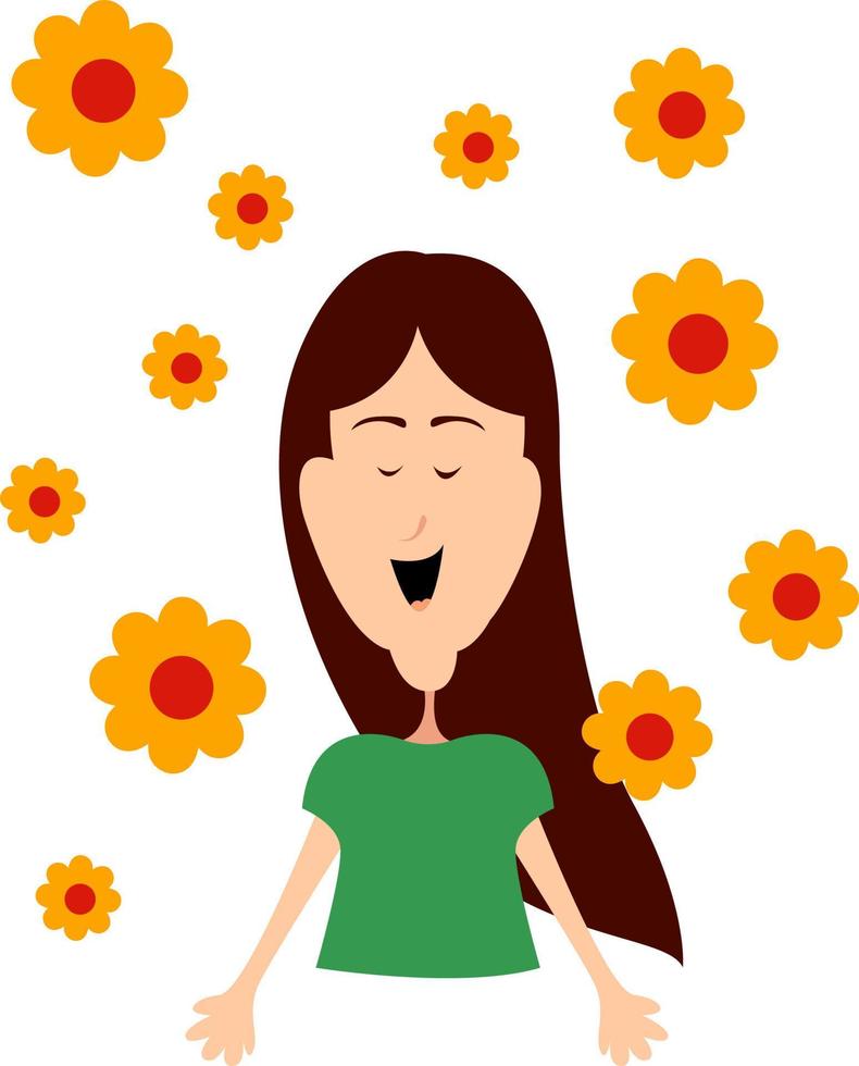 flicka med blommor, illustration, vektor på vit bakgrund.