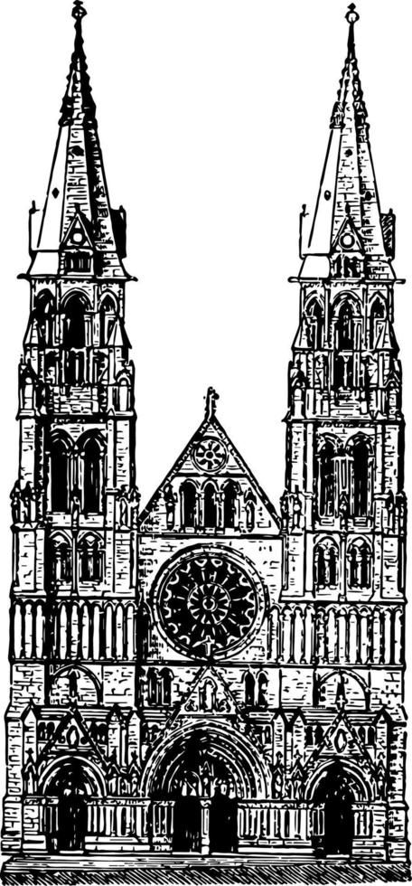 gotische Vintage-Gravur der Allerheiligen-Kathedrale in Albany. vektor