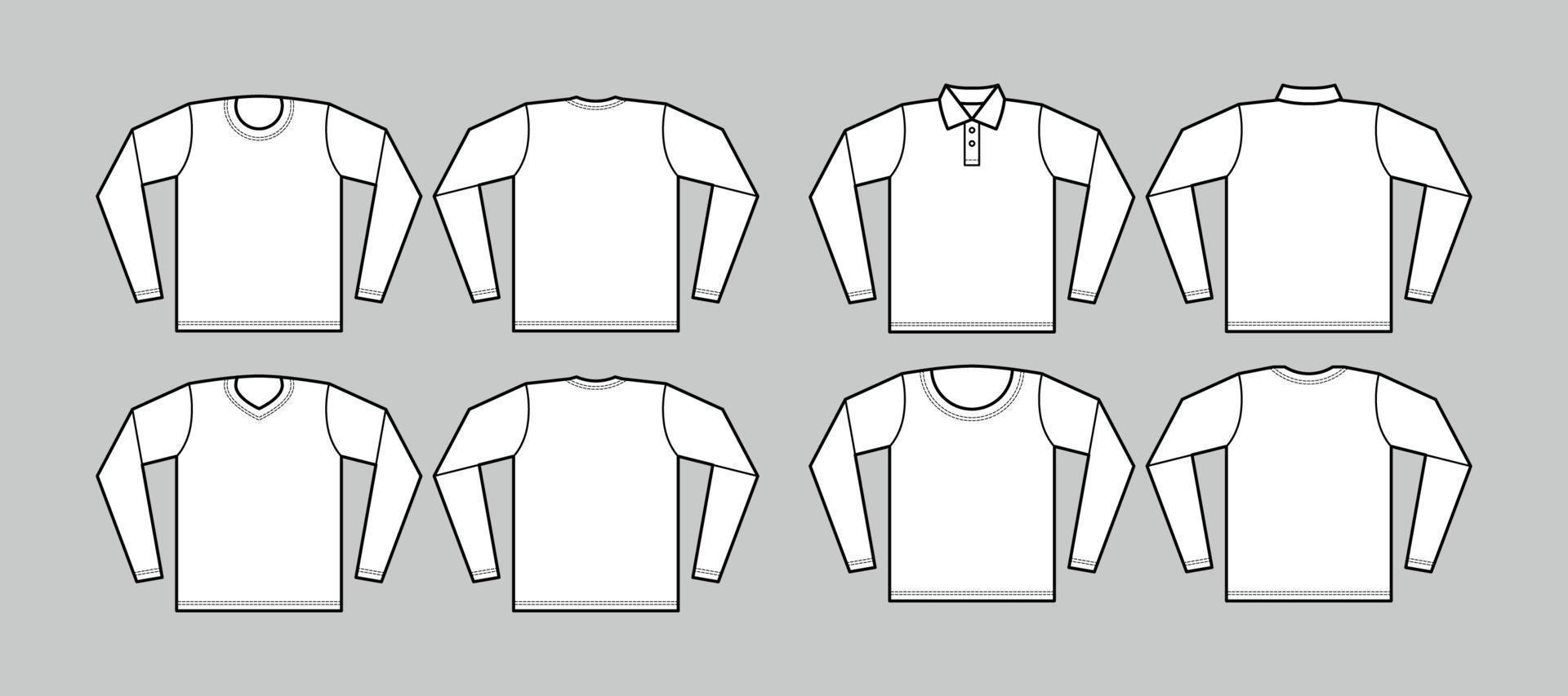 langärmliges Umriss-T-Shirt-Modell vektor