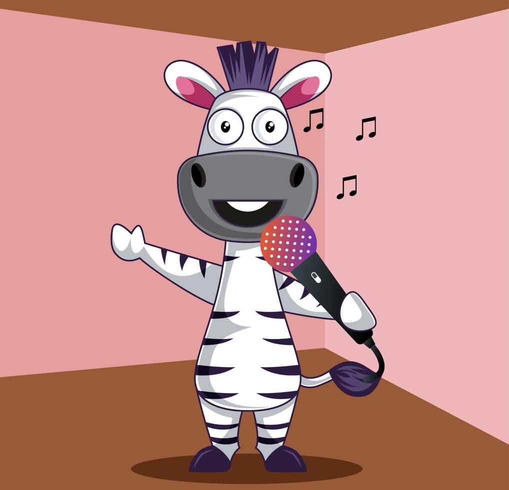 zebra med mikrofon, illustration, vektor på vit bakgrund.