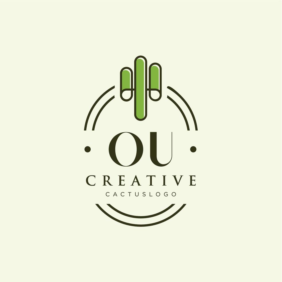 ou första brev grön kaktus logotyp vektor