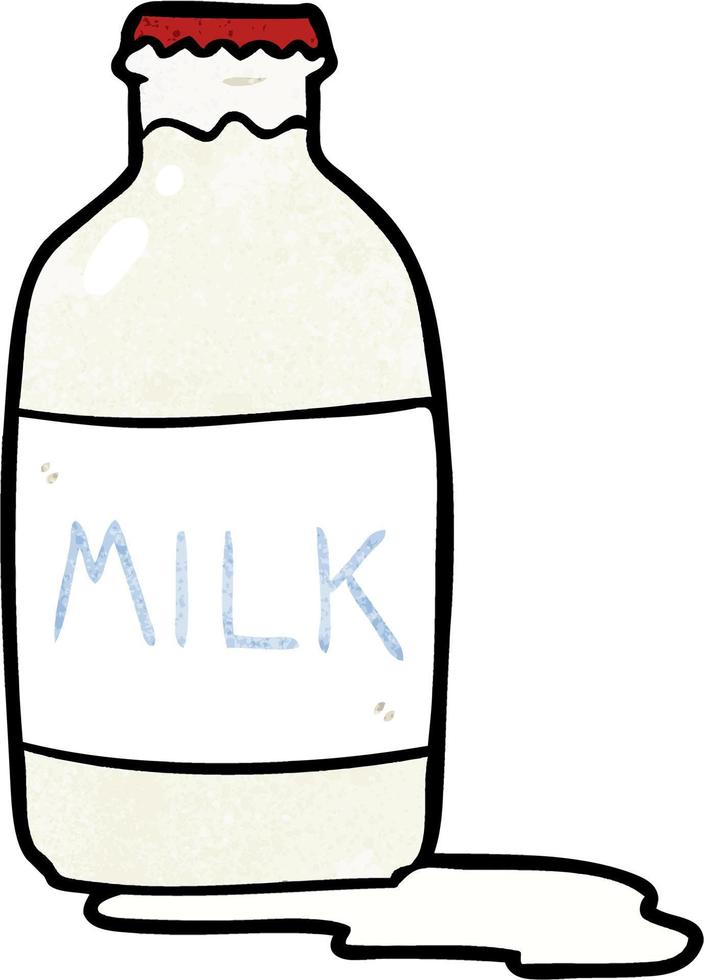 retro grunge textur tecknad serie söt mjölk flaska vektor