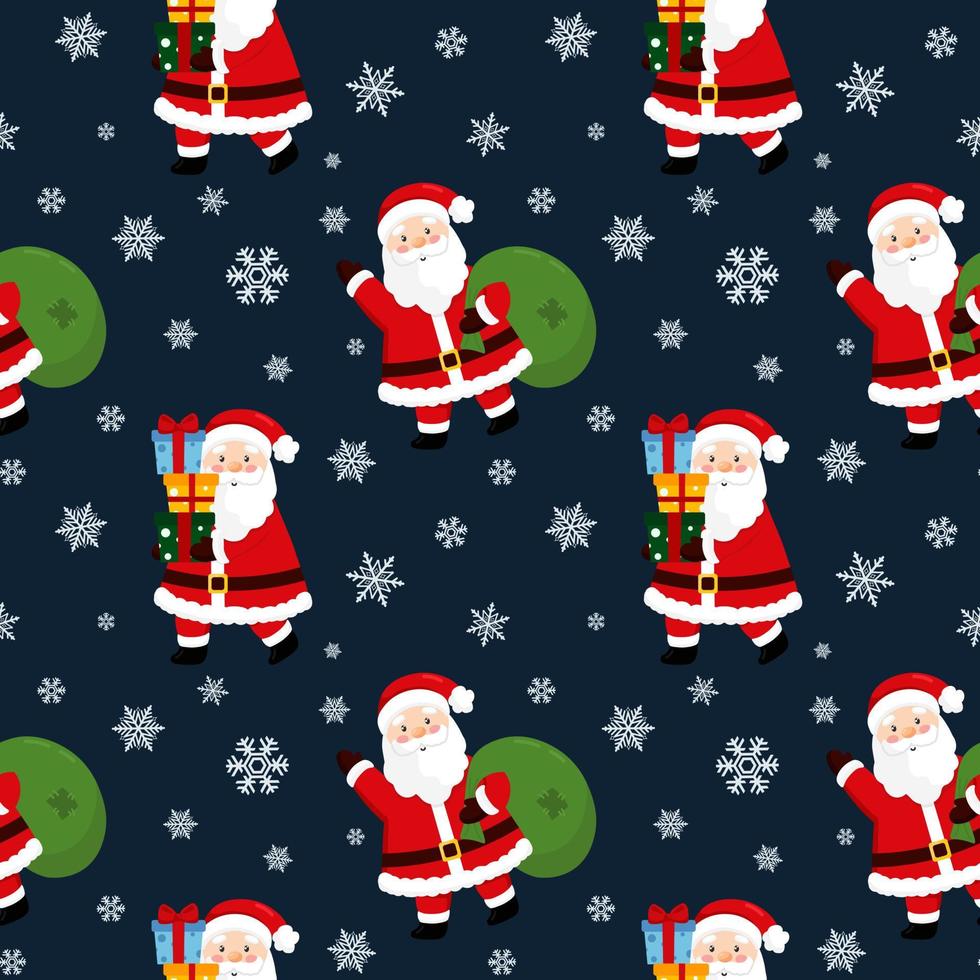 jul sömlös mönster med santa claus, snöflingor. skön bakgrund för gåva omslag papper, hälsning kort, dekoration. vektor