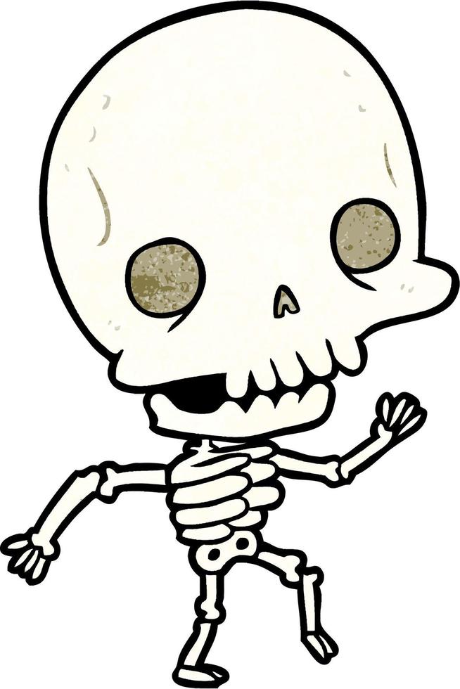 Retro-Grunge-Textur Cartoon tanzendes Skelett vektor