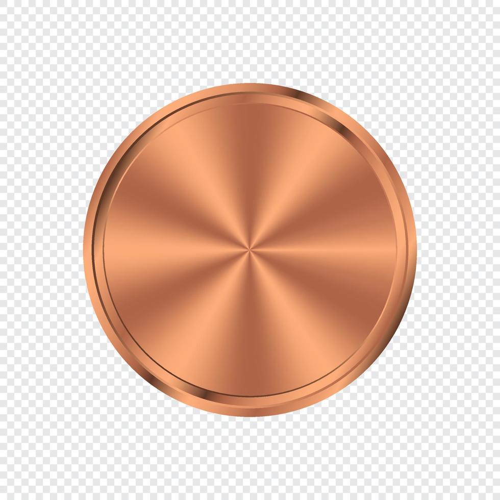 Bronzekreisplattenhintergrund. runde medaille aus bronzemetall. Knopf metallisch helles Element. Vektor-Illustration vektor