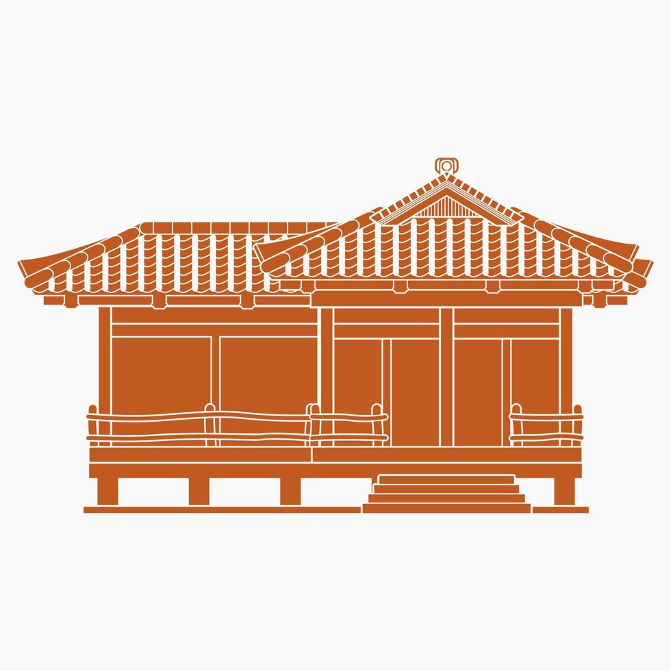 bearbeitbare flache monochrome Vektorillustration des traditionellen japanischen Hauses für Tourismusreisen und Kultur- oder Geschichtsbildung vektor