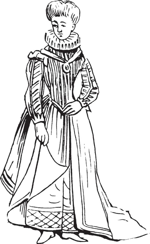 weibliches kostüm aus der zeit von elizabeth i., vintage illustration. vektor