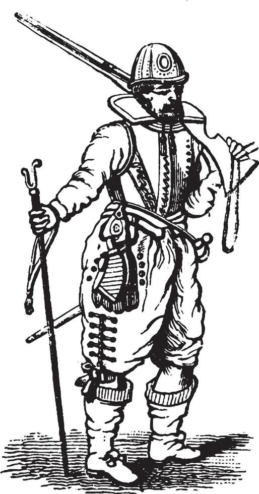 musketier aus der zeit von james i, vintage illustration. vektor