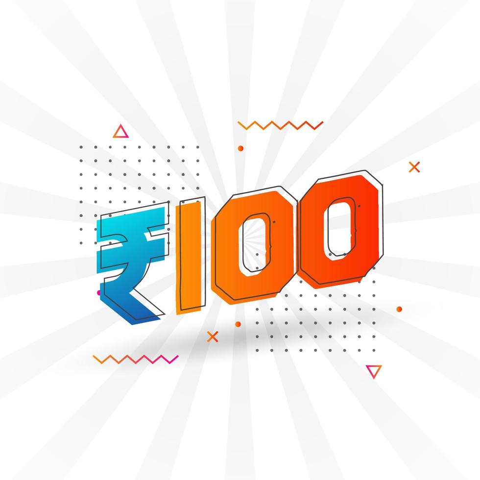 100 indisk rupee vektor valuta bild. 100 rupee symbol djärv text vektor illustration