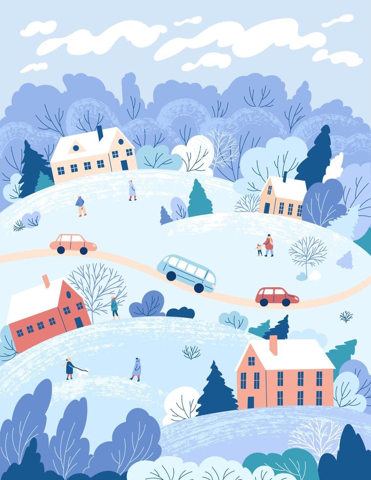 winter stadt straße stadtbild landschaft. Vektor-Illustration vektor