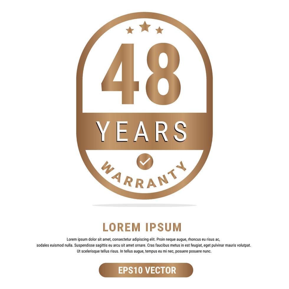 48 Jahre Garantie, Vektorgrafik in Goldfarbe mit fantastischer Schriftart und weißem Hintergrund. eps10-Vektor vektor