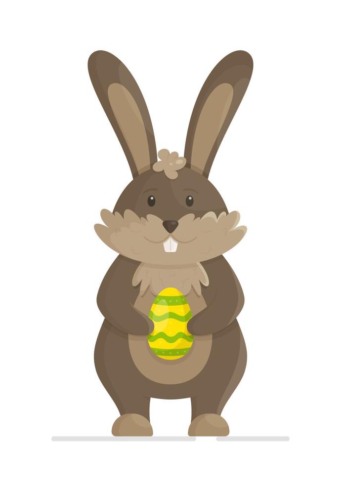 stehender Hase mit einem Pflugschar-Ei in den Pfoten. Vektor-Illustration-Banner für den Ostertag. vektor