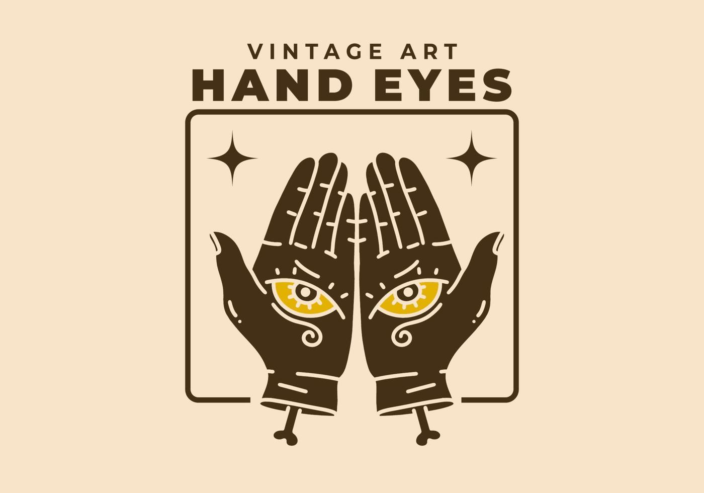 Vintage Kunstillustration der Hand zwei mit Augen vektor