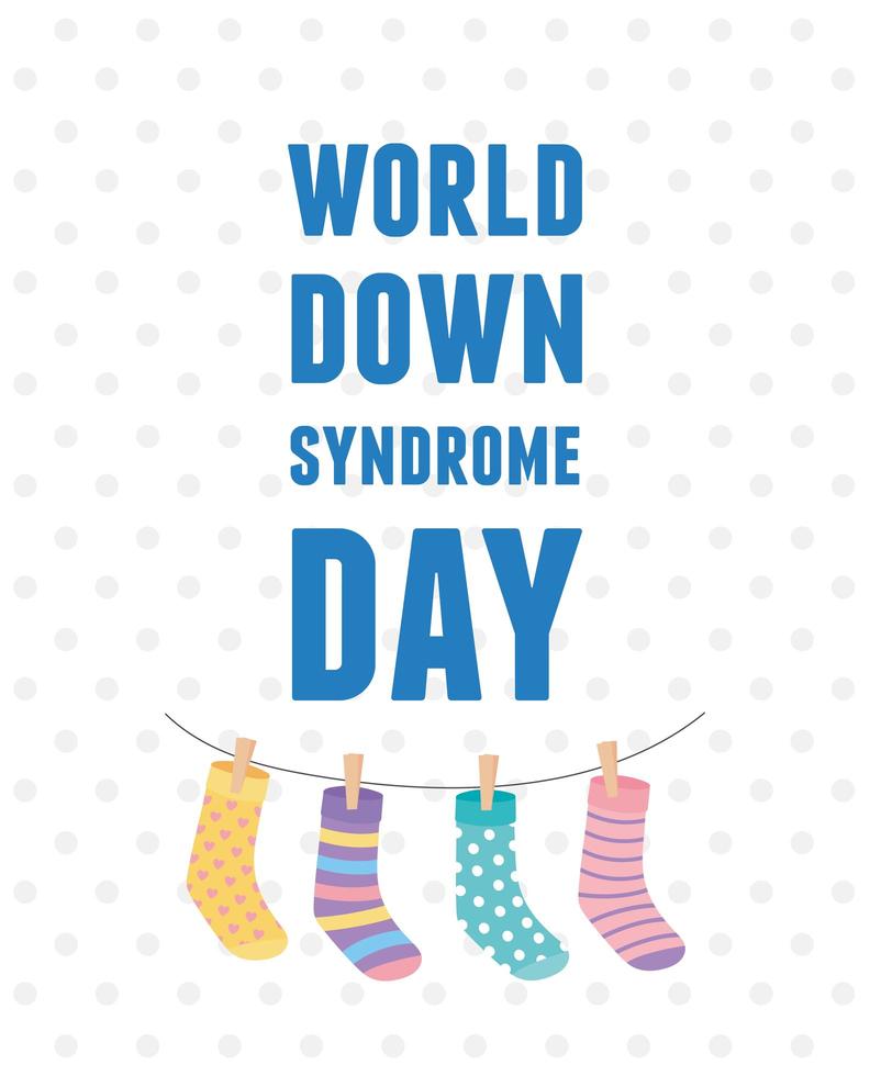 world down syndrom dag. barn som hänger strumpor vektor