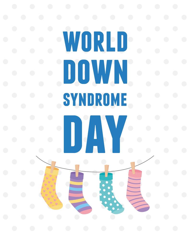 Welt-Down-Syndrom-Tag. Kinder hängen Socken vektor