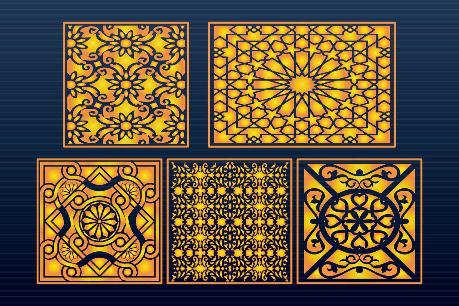 dekoratives Laserschnitt-Set abstrakte geometrische Goldvorlage vektor