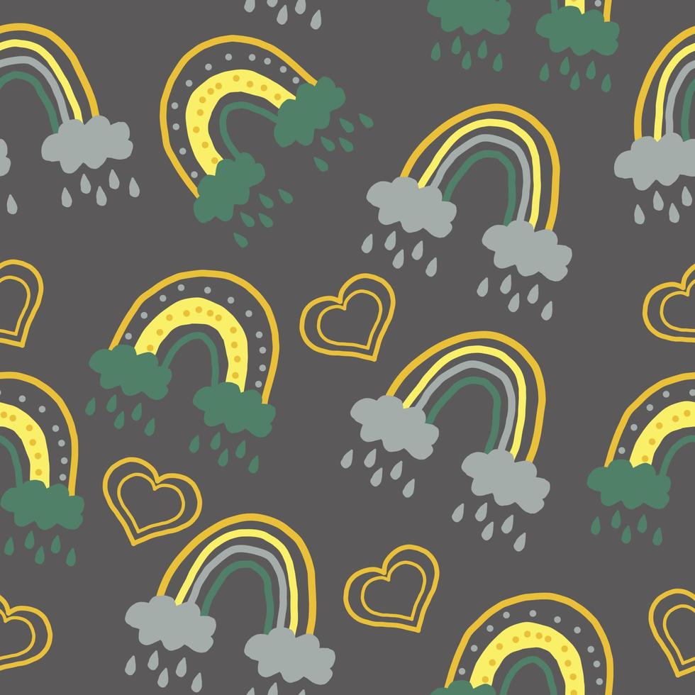 abstrakt regnbåge och hjärtan sömlös mönster. hand dragen i boho stil. trendig färger 2021. klotter. textilier, barnkammare rum dekor, tapet, omslag papper vektor