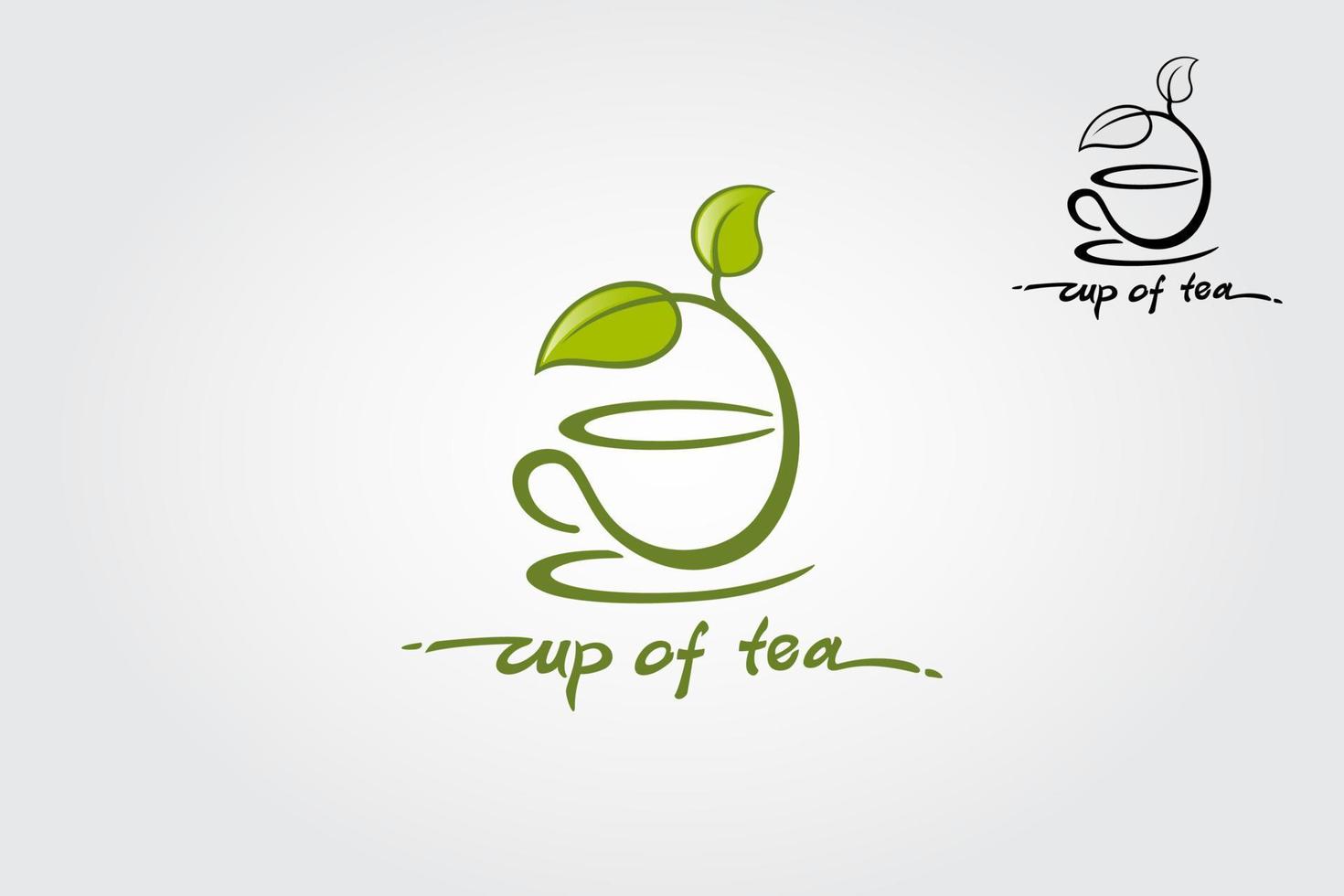 kopp av te vektor logotyp mall är en fett blad bilder formning en kopp. lämpad för Kafé, te företag, natur organisk Produkter, apotek, medicin, kaffe, kosmetika, trädgårdar etc.