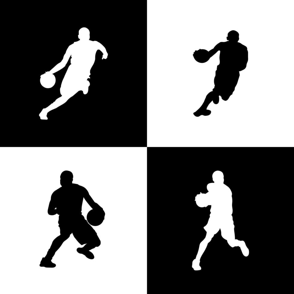 Silhouette eines Basketballspielers mit Balldribbeln vektor