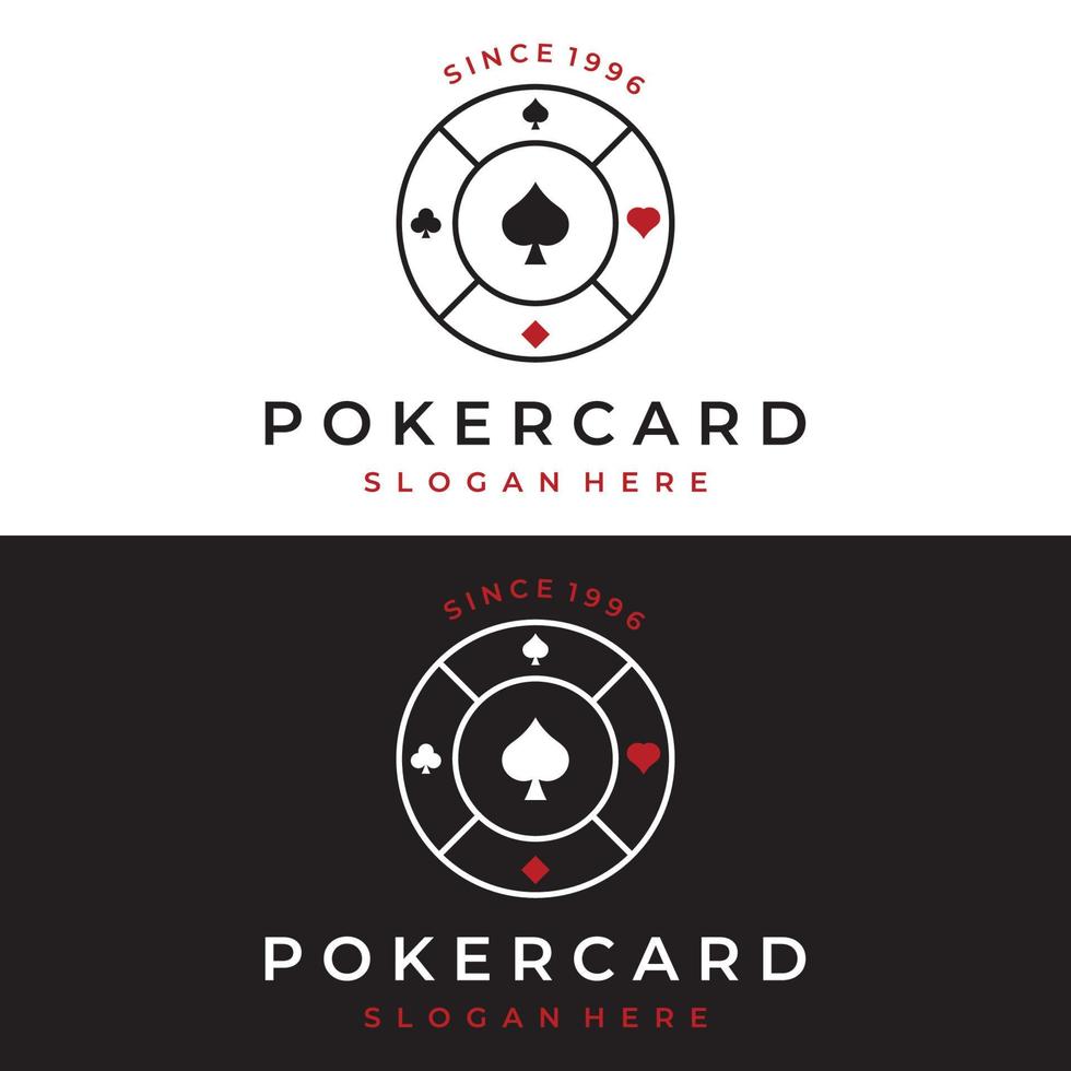 Vintages Casino-Poker-Ass-Designlogo, Diamanten, Herzen und Pik. Pokerclub-Logo, Turnier, Glücksspiel, Symbol 777. vektor