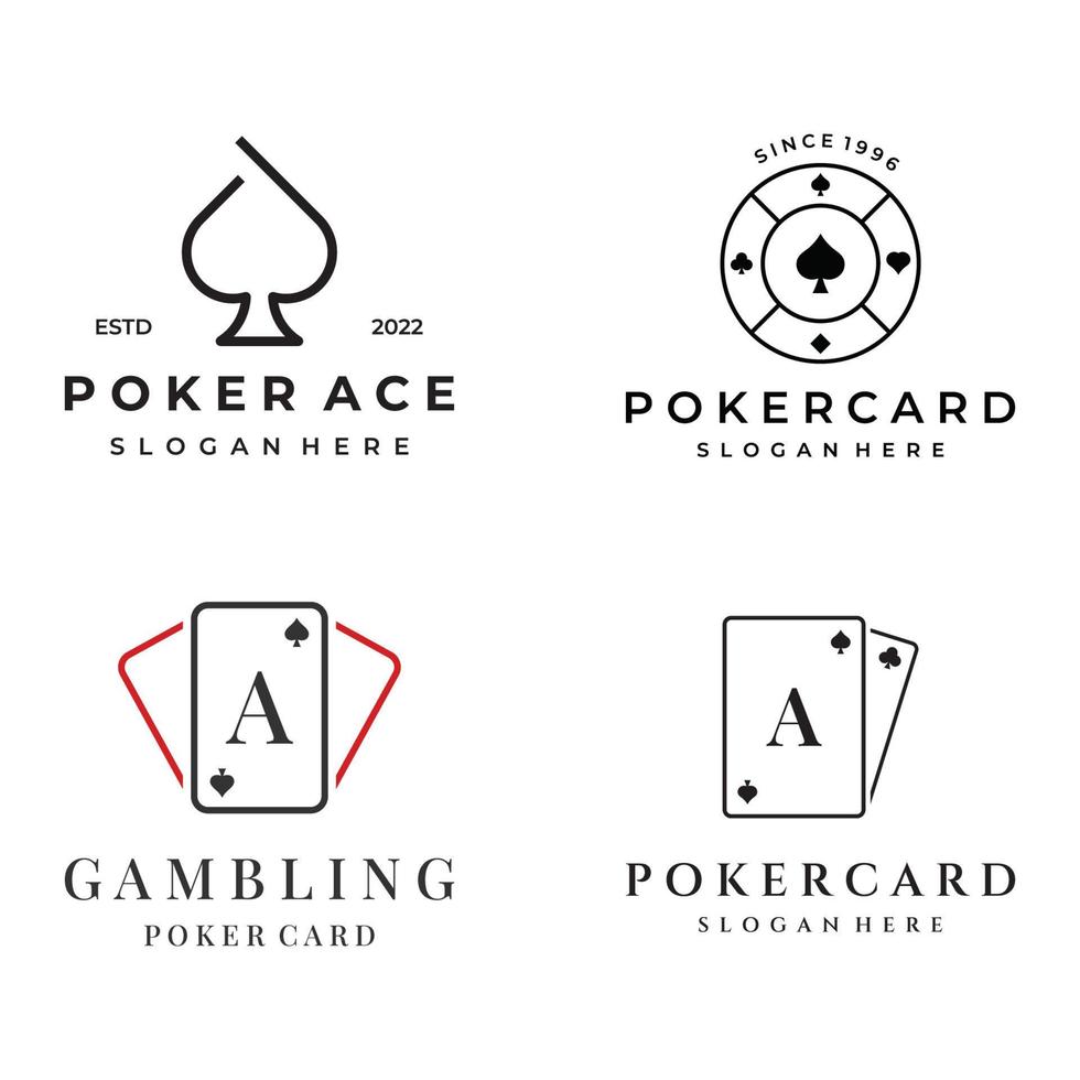 Vintages Casino-Poker-Ass-Designlogo, Diamanten, Herzen und Pik. Pokerclub-Logo, Turnier, Glücksspiel, Symbol 777. vektor