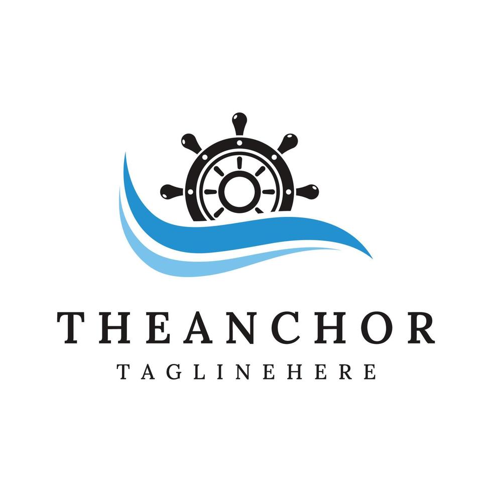 Kreuzfahrtschiff-Ruder-Logo-Template-Design mit Retro-Wellen, Seilen und Ankern. Logo für Unternehmen, Segler, Segeln. vektor