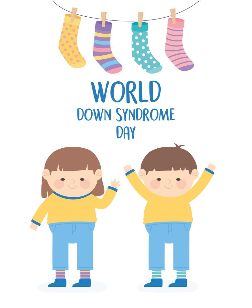 world down syndrom dag. barn och hängande strumpor vektor
