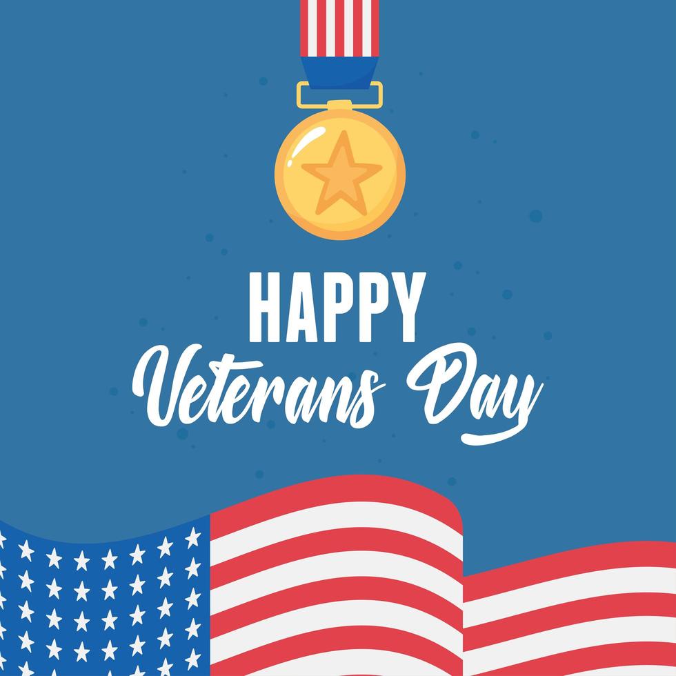 glad Veteranernas dag. medaljpris och amerikanska flaggan vektor