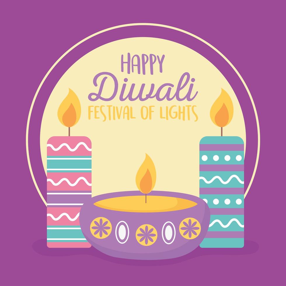 glad diwali festival. diyalampor med ljus vektor