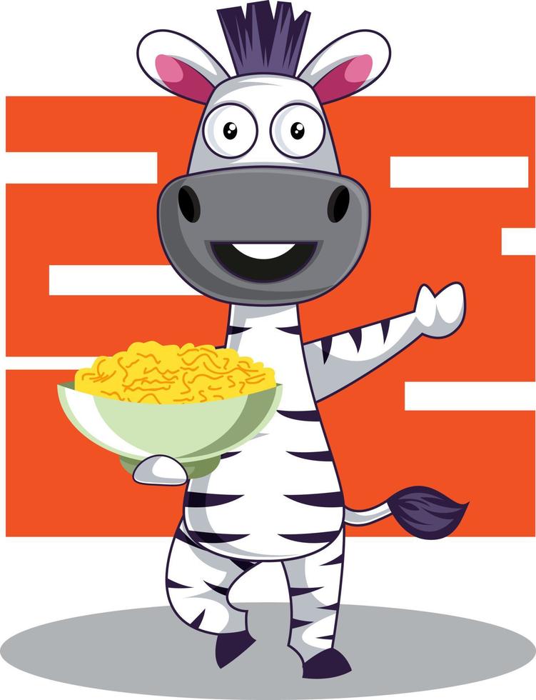 Zebra mit Snacks, Illustration, Vektor auf weißem Hintergrund.