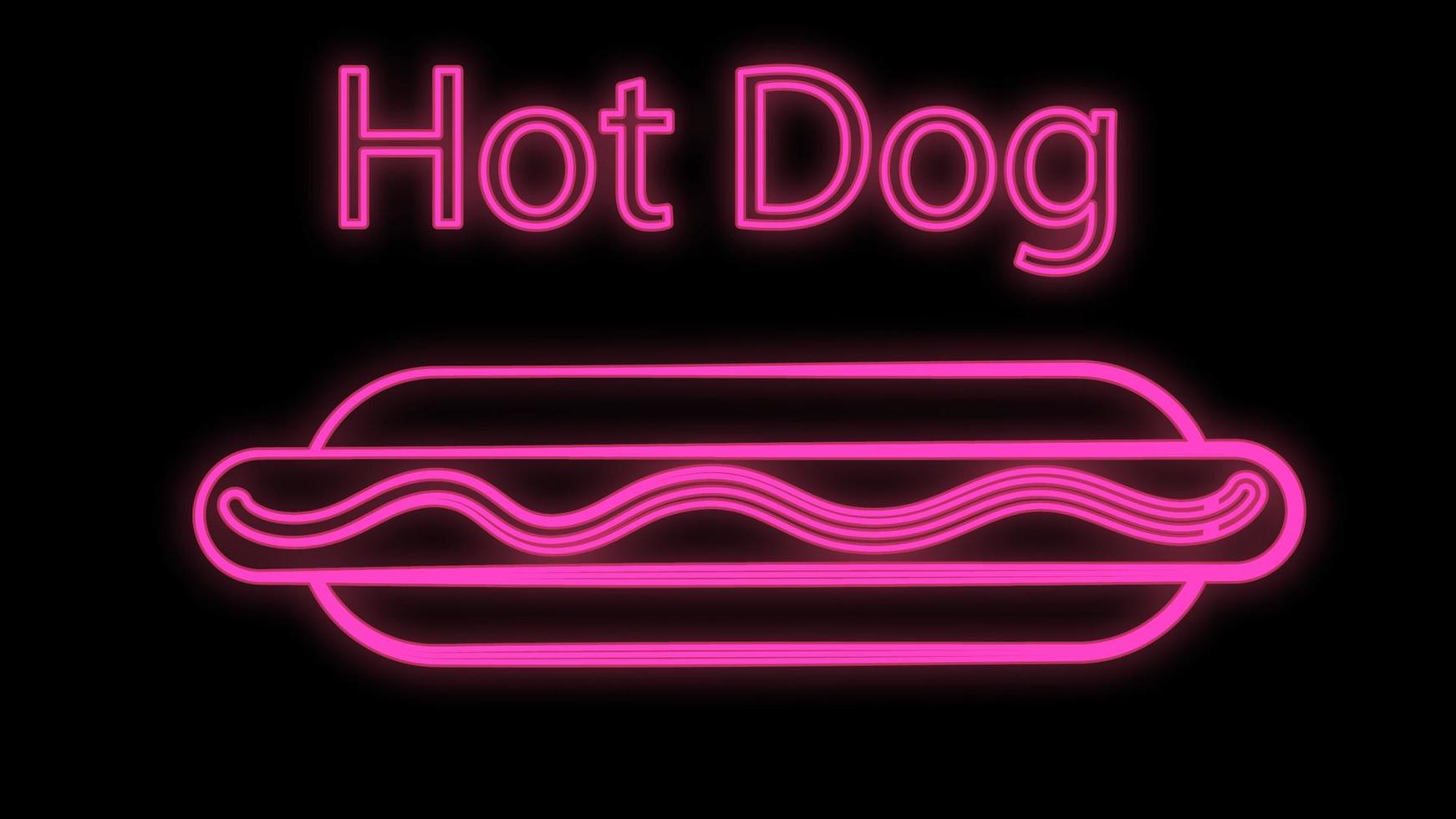 Hotdog auf schwarzem Hintergrund, Vektorillustration. Brötchen mit Wurst, Ketchup. leuchtreklame mit der aufschrift hot dog für restaurants und cafés. Neon Pink. fast-food-dekor, werbebeleuchtung vektor