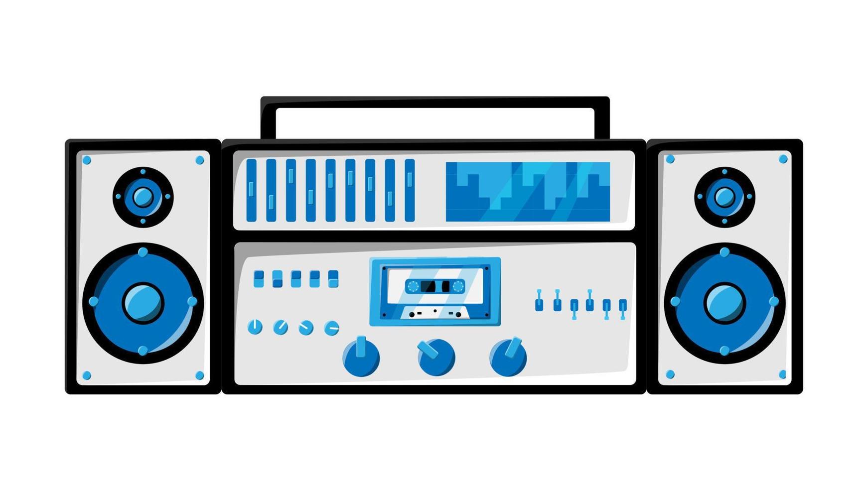 alter Retro-Weiß-Vintage-Musikkassettenrecorder mit Magnetband auf Rollen und Lautsprechern aus den 70er, 80er, 90er Jahren. schöne Ikone. isoliert auf weißem Hintergrund. Vektor-Illustration vektor