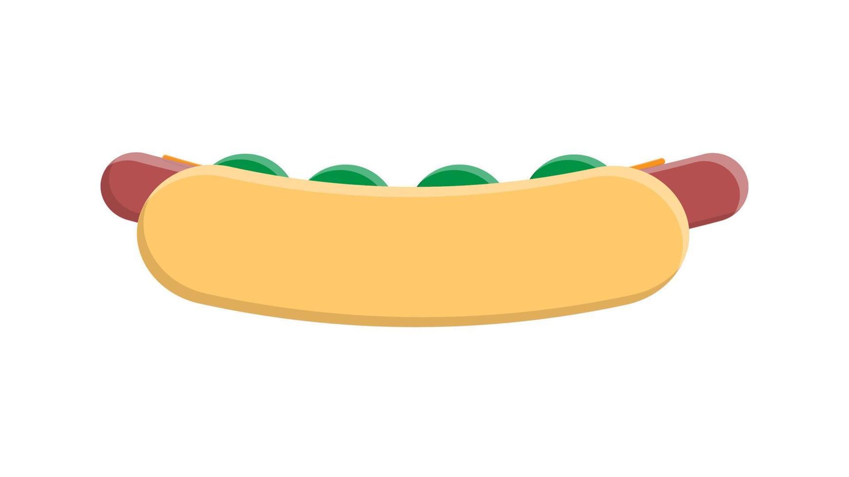 Hotdog auf weißem Hintergrund, Vektorillustration. Brötchen mit Wurst, Ketchup, Senf. herzhafte Füllung aus Wurst, Käse, Kräutern, ungesunder Jause. Leckerer Hot Dog zum Mittagessen vektor