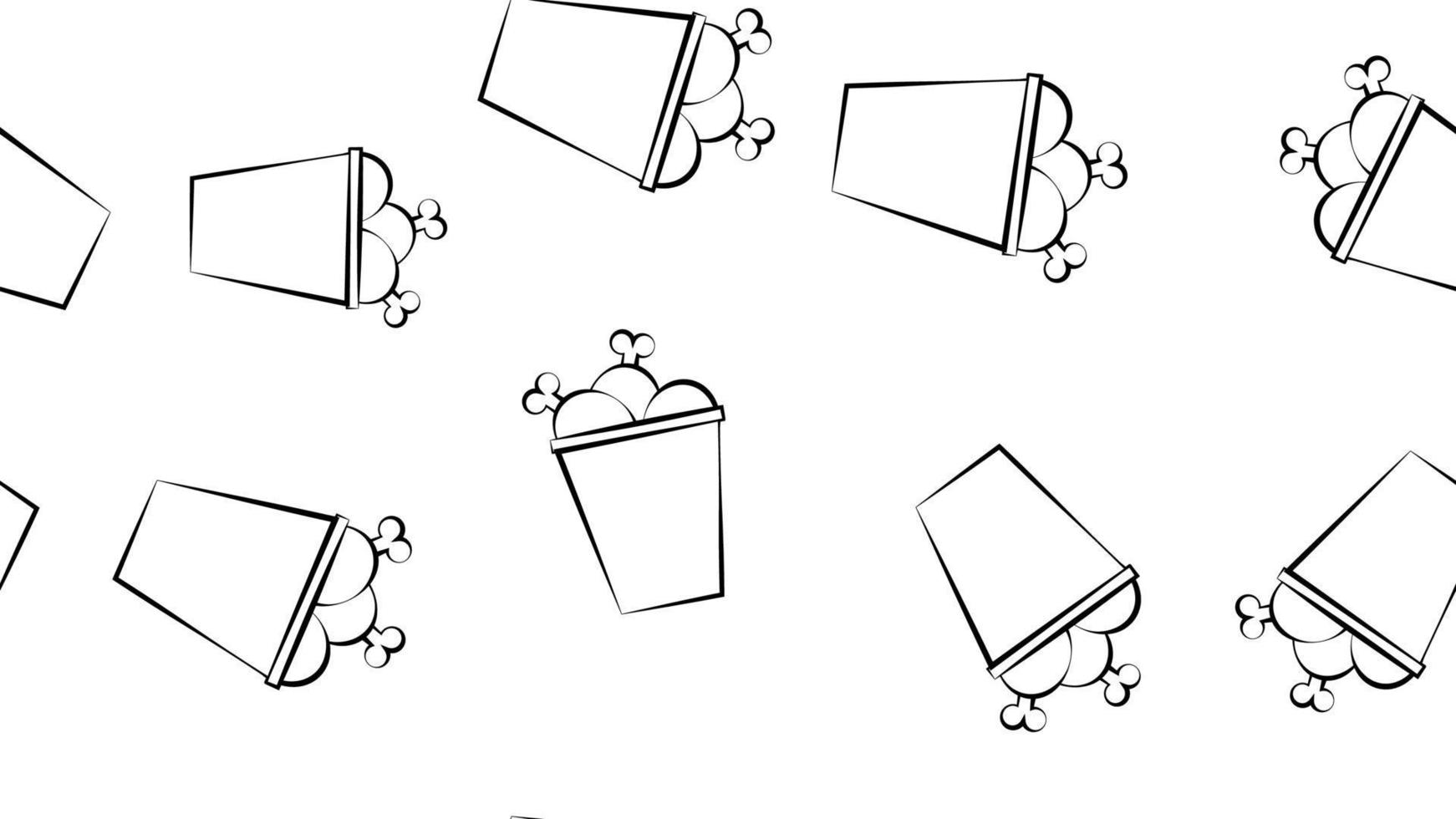 kyckling ben i en hink på en vit bakgrund, vektor illustration, mönster. utsökt bakad panerad ben. snabb mat. tapet i de stil av svart och vit teckning, penna skiss