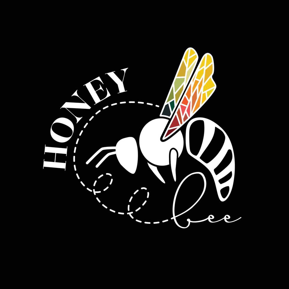 honung bi logotyp färgrik vingar med väg på svart bakgrund illustration vektor