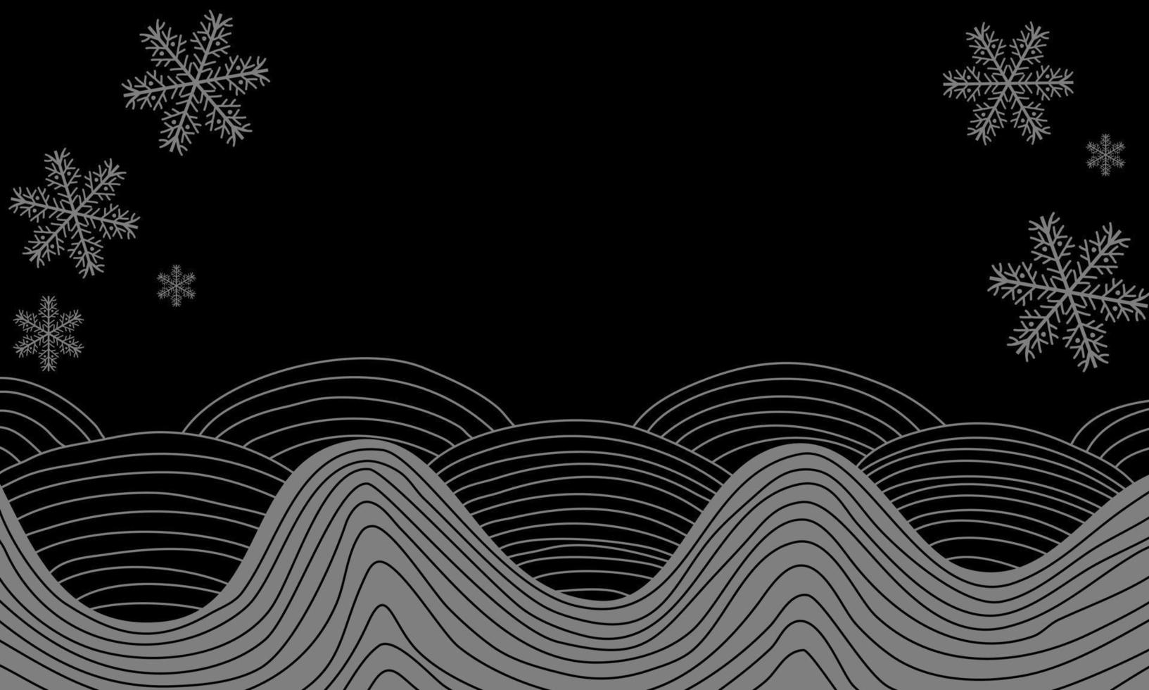 svart bakgrund linje kurva med snöflinga ny år japansk design vektor