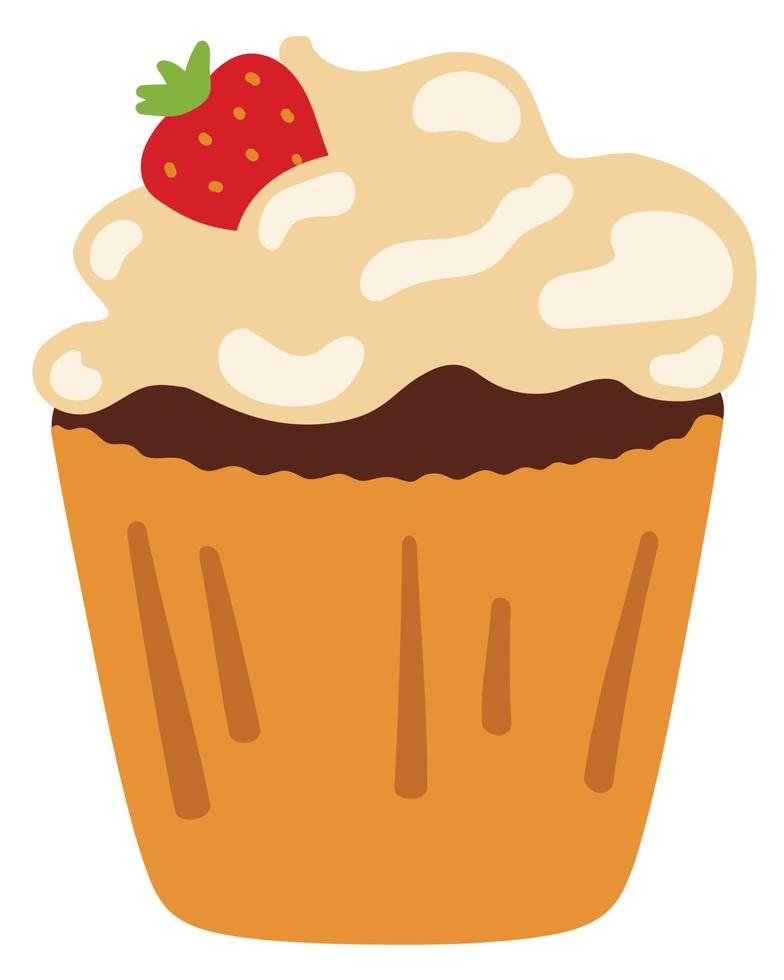 choklad muffin med jordgubbe. hand dragen vektor illustration. lämplig för hemsida, klistermärken, gåva kort.