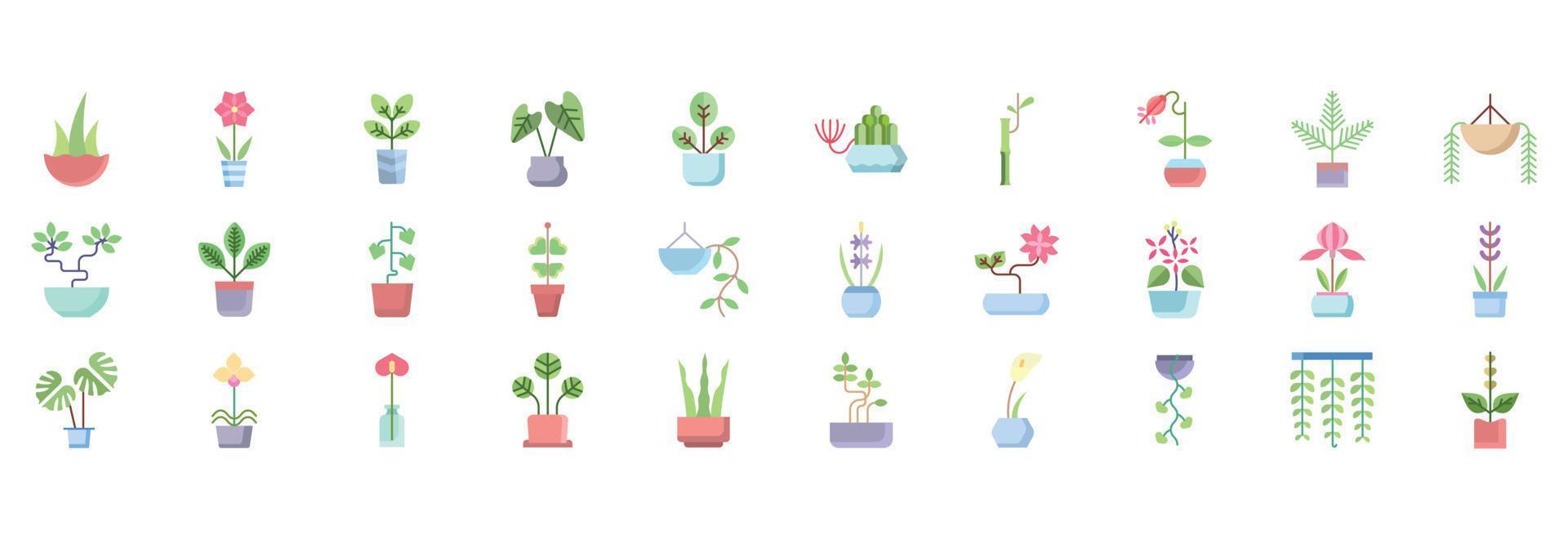 samling av ikoner relaterad till inomhus- växter, Inklusive ikoner tycka om bonsai, Croton, amaryllis, bambu och Mer. vektor illustrationer, pixel perfekt uppsättning