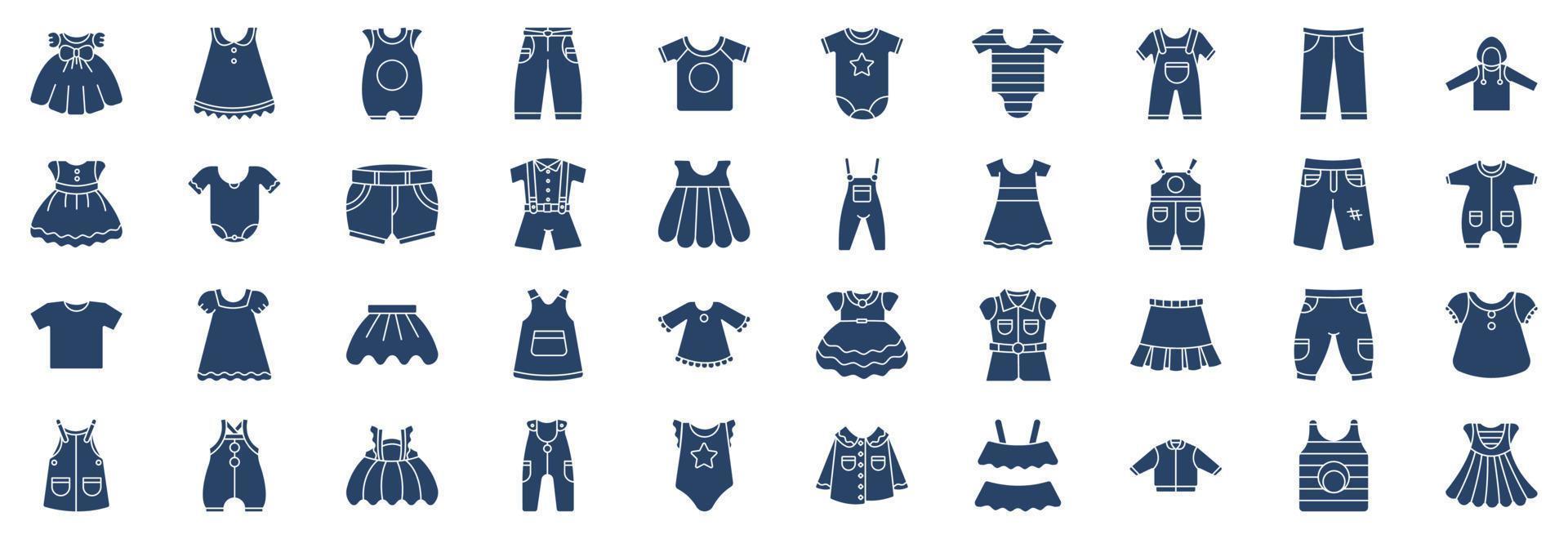 samling av ikoner relaterad till barn Kläder och klänning, Inklusive ikoner tycka om kort, byxor, kort, och Mer. vektor illustrationer, pixel perfekt uppsättning